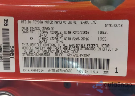 2018 Toyota Tacoma Sr5 V6 from USA, damaged, VIN 5TFAZ5CN8JX060518
